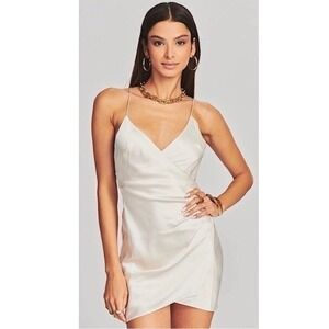 SER.O.YA‎ Leah Drape Silk Mini Dress in Pearl XS